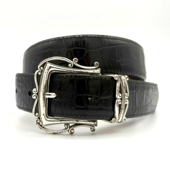 Vintage Brighton Reversible Leather Belt Black Croc Embossed Bronze Brown M main image 5